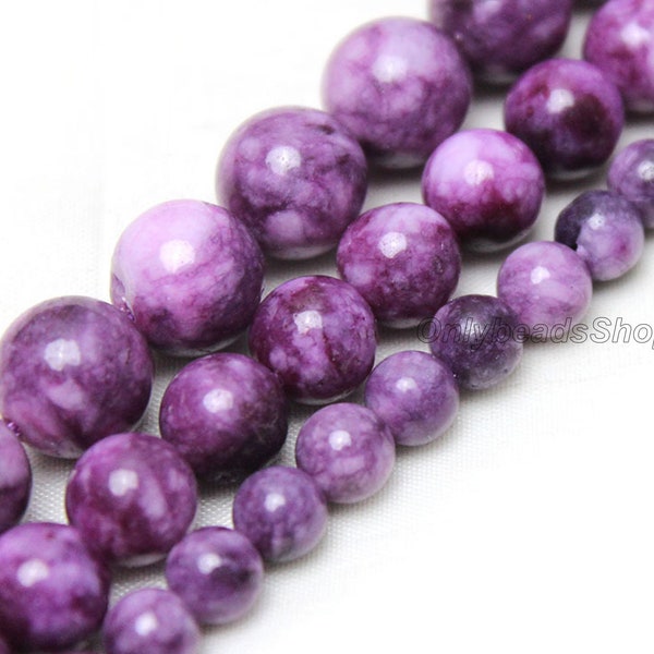 Purple Sugilite Chalcedony Beads,White and Purple Chalcedony,Round Loose Beads Supply,15.5'' Full Strand,Wholesale Chalcedony,6mm 8mm 10mm