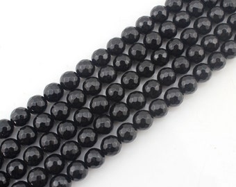 Natural Black Faceted Agate Beads,Loose Faceted Agate Beads,Round Semi Precious Agate Beads,Jewelry Making,DIY Jewelry-4/6/8/10/12mm-QM005