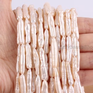 Genuine Natural White Biwa Freshwater Pearl Beads, Biwa Stick Pearl, 5-6X18-24MM, Full Strand, Wedding Pearls, DIY Birthday Gifts, PB001