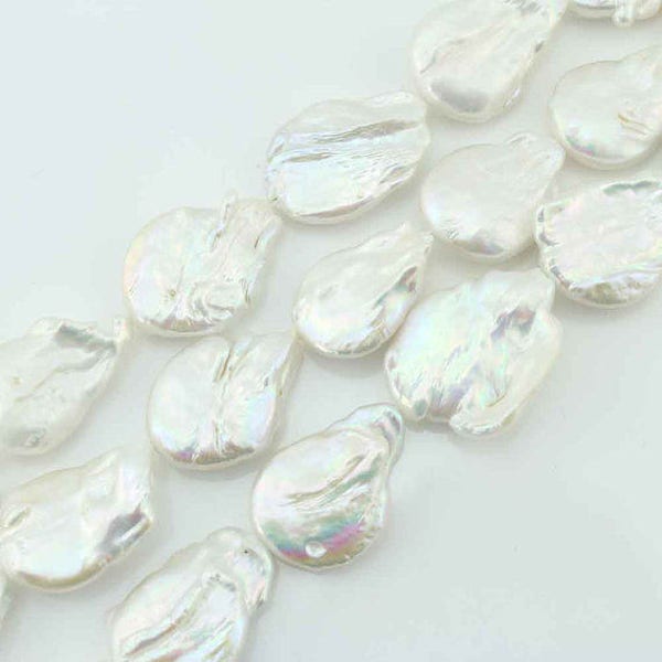 Rares perles Keshi blanches de haute qualité et lustre de 18 à 20 mm, perles d'eau douce authentiques, perles de pièces plates, perles de bricolage, fabrication de bijoux - Environ 16 pcs-NC306