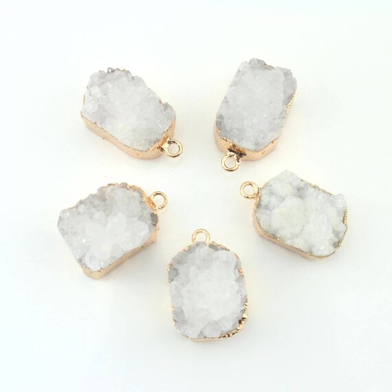 Natural White Druzy Quartz Pendant,gold Plated Edge Nature Druzy