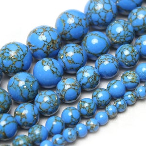Blue Mohave Turquoise Round Gemstone,Loose Smooth Polished Gemstone Bead,Wholesale Blue Copper Turquoise Bead,4mm 6mm 8mm 10mm 12mm-STN00258