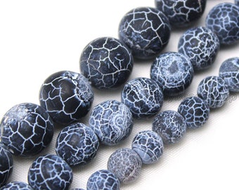 Black Frosted Fire Cracked Beads,Weathered Agate Beads Supply,Loose Matte Agate Gemstone Beads for DIY Jewelry-4mm 6mm 8mm 10mm 12mm-MS0053