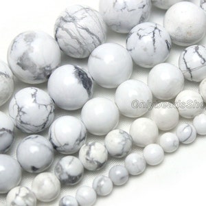 Genuine Natural White Turquoise Beads,Loose Round Semi Precious Smooth Beads,Howlite White Turquoise Beads,DIY Gifts-4mm 6mm 8mm 10mm 12mm