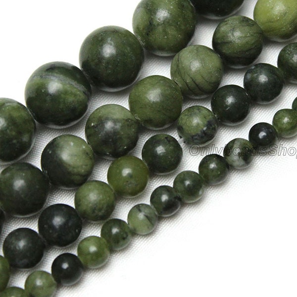 Dark Green Southern Jade Beads,Semi Precious Gemstone Beads,Round Loose Beads for Jewelry Making,4mm 6mm 8mm 10mm 12mm,15.5'' Full Strand