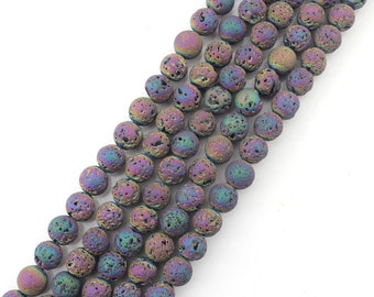 1Full Strand 15.5"Natural Iridescent Volcanic Lava Rock Jewelry Stone Gemstone Beads,Genuine Natural Loose Round Semi Precious Beads6/8/10mm