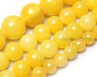 Gelbe Jade Perlen, tiefgelbe Jade Edelstein Perlen, Halbedelstein AAA, glatte runde lose Perlen-4 mm 6 mm 8 mm 10 mm 12 mm-STN00271