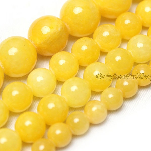 Yellow Jade Beads Deep Yellow Jade Gemstone Grade AAA Semi Precious Gemstone Smooth Round Loose Beads, 4mm 6mm 8mm 10mm 12mm-STN00271