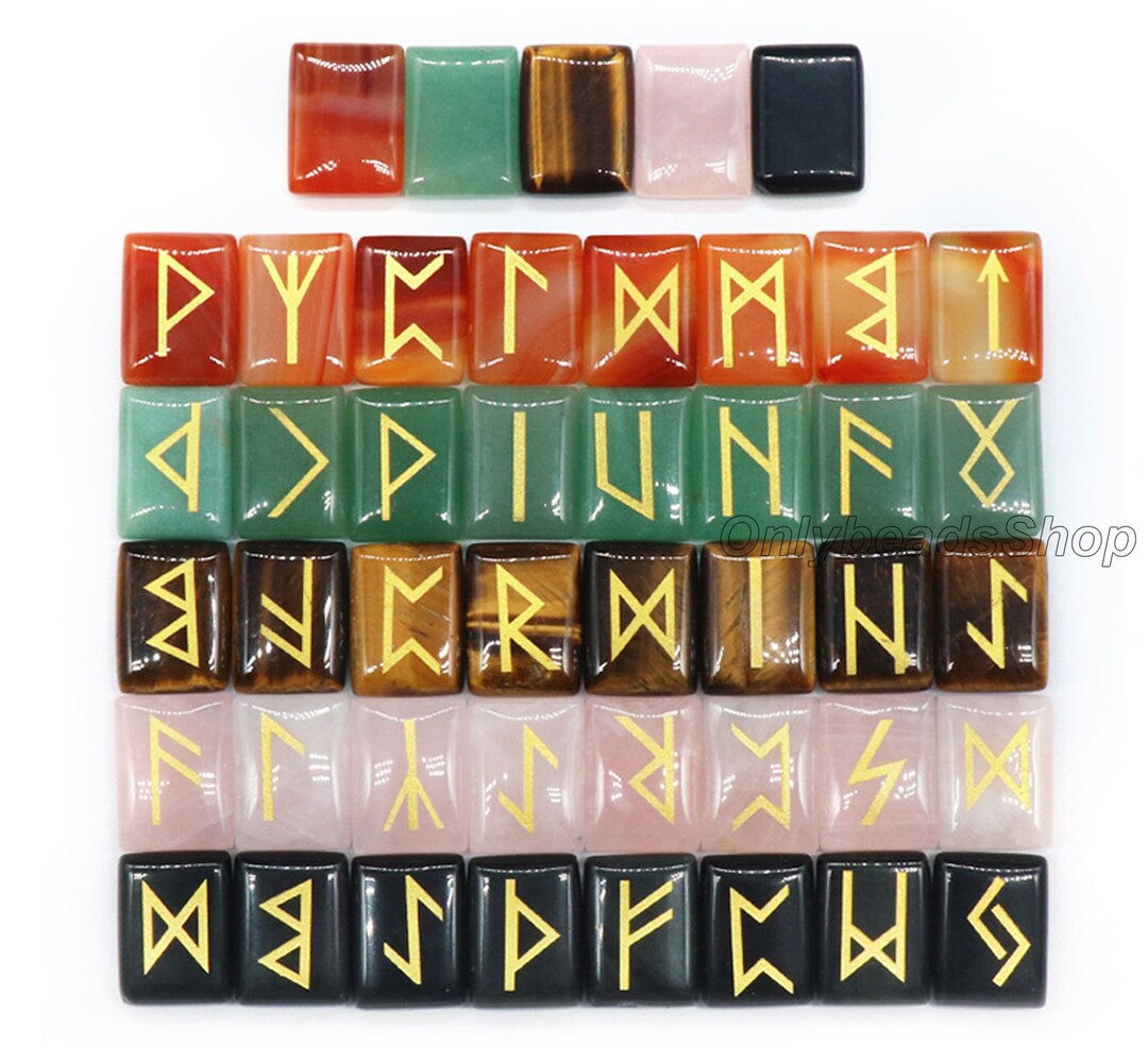 15x20mm Multi-type Gemstone Runes Letter Beads,engraved 25 PCS Runes ...