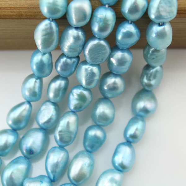 8-9MM Perles de perles baroques, perles d’eau douce bleues pour collier de bijoux faisant Full Strand 15 « NS-038