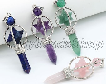 1PC Natural Gemstone Pendants,Merkaba Star,Hexagonal Pillar Pendant,Semi Precious Pendant,Healing Gemstone,Halloween/Christmas Gifts-B1001