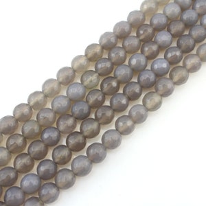 Natural Faceted Gray Agate Beads,Healing Gemstone Beads,Loose Agate Beads Supply,Wholesale Loose Agate Beads,DIY Jewelry 4/6/8/10/12mm-QM003