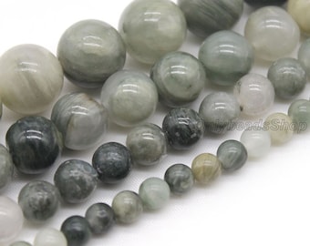 Natural Gray Green Gemstone,Healing Smooth Grassy Gemstone,DIY Gemstone Jewelry,Wholesale Gemstone Bead,Jewelry Making-4mm 6mm 8mm 10mm,12mm