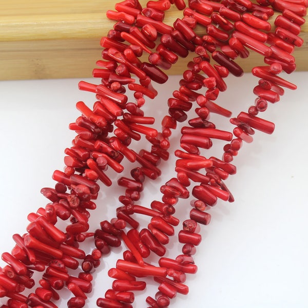 3x15mm Red Coral Beads,Dyed Red Coral Beads,Loose Red Coral Supplies,Wholesale Red Coral Beads,Red Branch Coral Beads,Full Strand 15"-NS-031