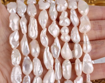 Hilo de perlas de agua dulce irregulares blancas naturales, perla barroca genuina, para joyería de boda - ZS003-1