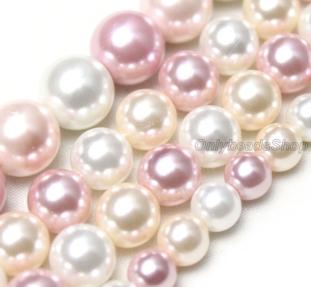 Pink Yellow and White Round Shell Beads Strand Supply,jewelry Making ...