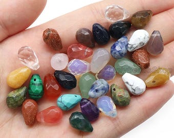 10 cuentas de piedras preciosas naturales facetadas con forma de lágrima perforadas en la parte superior, 8 x 12 mm, cuentas multicolores, fabricación de joyas, bricolaje