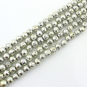 Natural Silver Volcanic Lava Rock Beads,Loose Gemstone Beads Supply,Genuine Semi Precious Beads ,Wholesale Volcanic Gemstone Beads-6/8/10mm