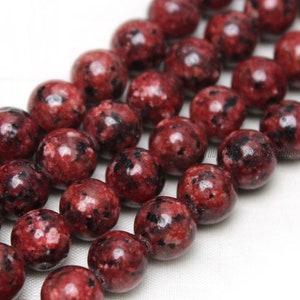 8mm Red Black Spot Granite Beads,Healing Gemstone Beads,Loose Beads Supply,Wholesale Full Strand Beads,Jewelry Making,DIY Jewelry-STN00343
