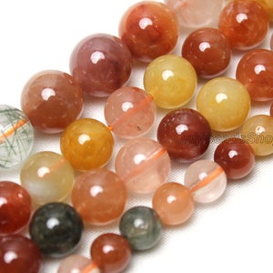 Natural AAAAA Red Green Rutilated Quartz Bead,Smooth Round Gemstone Crystal Bead,Red Quartz  Beads for Jewelry Making- 6mm 8mm 10mm STN00351