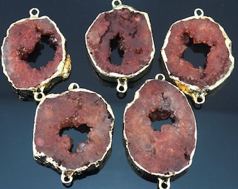 35-50x40-55mm Natural Druzy Agate Slice Connector,Gold Plated Edge Quartz Connector,DIY Jewelry Gift