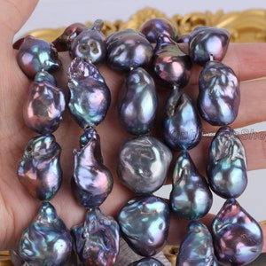 Natural Large Baroque Pearls Full Strand,Peacock Black Freshwater Baroque Pearls,DIY Pearls Jewelry,Wholesale Pearls,Jewelry Making-YHZ003-4