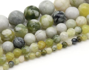 Contas de calcedônia redondas e lisas verdes, contas de serpentina verde, contas de calcedônia natural, contas de atacado, fabricação de joias, faça você mesmo - 4 mm 6 mm 8 mm 10 mm 12 mm