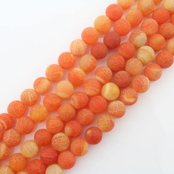 Dream Fire Dragon Veins Frosted Crackle Orange Agate Beads, Loose Round Semi Precious Gemstone Beads,Matte Agate Beads 4/6/8/10/12mm-MS0048