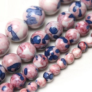 Pink & BlueWhite Rain Flower Gemstone,Healing Gemstone,Smooth Round Gemstone Beads, Loose Beads Supply,Wholesale Beads,4mm 6mm 8mm 10mm 12mm