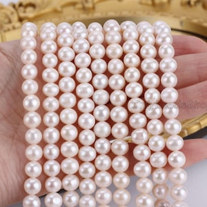 7-8mm White Freshwater Pearl Round Beads, Genuine Natural White Pearl Beads, Loose Round Pearl Beads Strand, Pearls Wholesale, BHY003-14