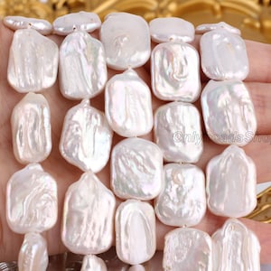 15x20mm Flat Rectangle Shape Pearl Coin Pearls,Genuine White Freshwater Pearl Beads,Flat Pearl Wholesale, High Luster Cultured Pearl-YX001-2