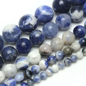 Natural Blue White Gemstone Beads,Smooth Blue Vein Gemstone Bead,Loose Round Semi Precious Stone Beads,DIY Accessories-4mm 6mm 8mm 10mm 12mm