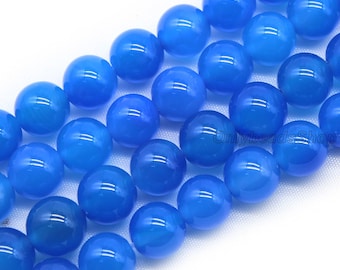 Pietra di agata blu naturale, agata blu liscia, perline di agata rara e raffinata, perline di agata rotonda sciolte, gioielli fai da te in agata, creazione di gioielli - 6 mm 8 mm 10 mm 12 mm