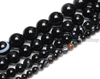 Genuine Natural Black Striped Agate Beads,High Quality Smooth Agate Beads,Loose Agate Beads Supply,DIY Gift,Wholesale-4mm 6mm 8mm 10mm 12mm