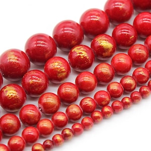 Red Gold Powder Plated Jade Beads,Smooth Round Jade Beads,Red Gemstone Beads,Loose Jade Beads Supply,DIY Gift-4mm 6mm 8mm 10mm 12mm-STN00239