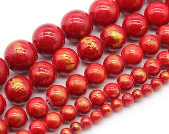 Red Gold Powder Plated Jade Beads,Smooth Round Jade Beads,Red Gemstone Beads,Loose Jade Beads Supply,DIY Gift-4mm 6mm 8mm 10mm 12mm-STN00239