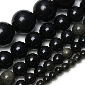 Natural Golden Obsidian Gemstone Beads,Smooth Gemstone Beads Supply,Wholesale Black Obsidian Bead,Jewelry DIY-4mm 6mm 8mm 10mm 12mm-STN00102