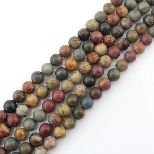 Smooth Round Semi Precious Picasso Jasper Stone,Loose Gemstone Beads for Jewelry Making, Perfect for Mala Project,DIY 4/6/8/10/12mm-STN00107