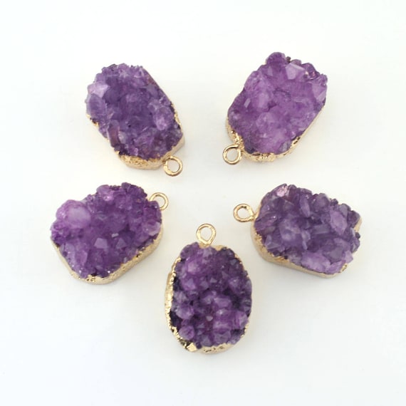 1PCS Druzy Crystal Geode Quartz Gemstone Pendant Connector Druzy Crystal Necklaces Crystal Geode Gem Stone Quartz Pendant Necklace
