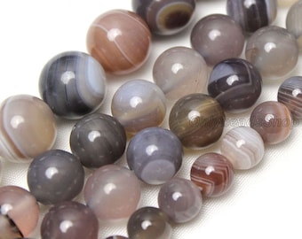 Grade AAA Natural Persian Gulf Agate Round Beads, Natural Gemstone Smooth Round Agate Beads, Gray Striped Agate Beads, 4mm 6mm 8mm 10mm 12mm