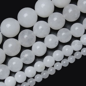 Cuentas de jade blanco, cuentas redondas lisas, cuentas de jade blanco semipreciosas, fabricación de joyas, joyas de bricolaje, cuentas de jade sueltas al por mayor, 4 mm, 6 mm, 8 mm, 10 mm, 12 mm