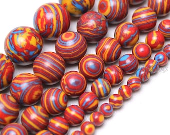 Unique Synthetic Red,Yellow and Blue Gemstone, Beautiful Striped Gemstone,Smooth Healing Stone, Wholesale Gemstone,DIY,4mm 6mm 8mm 10mm,12mm