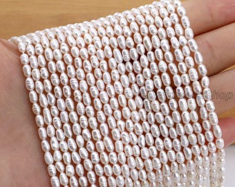 3-4mm Natural White Oval Freshwater Pearls,Loose Potato Pearls Supply,Freshwater Pearl Beads,DIY Pearl Necklace,Gift,Pearls Wholesale-XDZ008