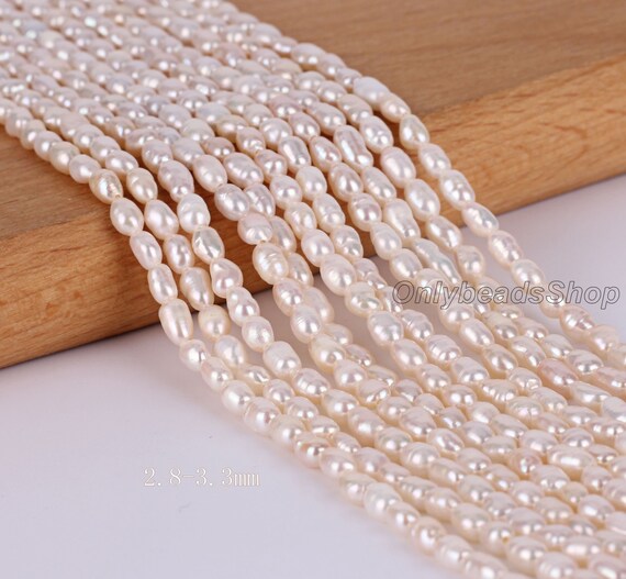 【新品未使用】　MIR Ver. JR Pearl Albino 2.8-3.3mm AAA Freshwater White Pearl Strands, Oval Tiny