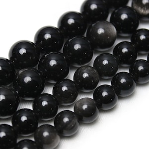 Silver Obsidian Beads Grade AAA  Genuine Natural Loose Round Semi Precious Stone Smooth Round Gemstone Beads, 4mm 6mm 8mm 10mm 12mm