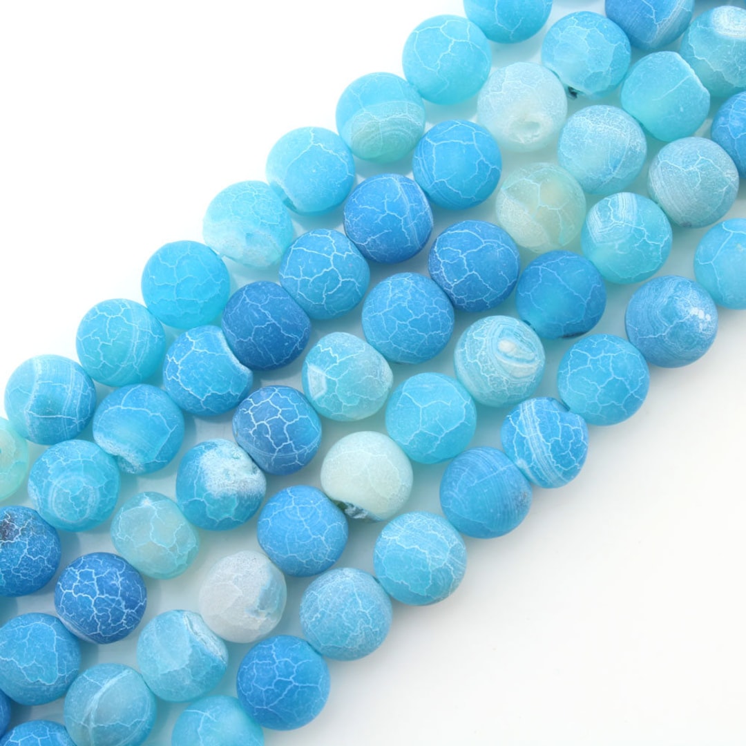Blue Fire Agate Cracked Matte Round Beads, Frosted Cracked  display picture 1