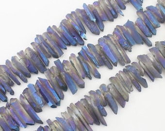 4-6x15-30mm Lila Grau Aura Titan Kristall Quarz Punkte Perlen, Oben gebohrte Rohstabperlen, Quarzkristalle Fundstücke, Lose Perlen Lieferung