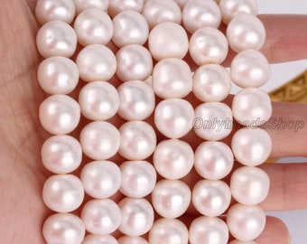 Perles d'eau douce blanches naturelles de 11-12 mm, approvisionnement de perles rondes en vrac, perles blanches pour bijoux de perles bricolage, vente en gros de perles, bijoux de bricolage-BHY008