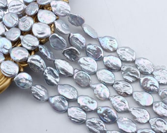 14-15x19-22mm Silver Gray Natural Flat Teadrop Freshwater Pearl Strands,For Jewelery Making,DIY Gift-NK001-13