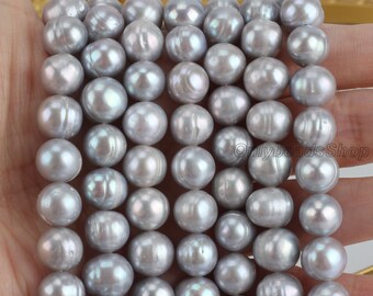 10-11MM Gray Round Pearls,Natural Freshwater Pearls for Jewelry Making,Loose Pearls Supply,Wholesale Pearls-Approx 40 pcs-15.5ches-BHY006-13